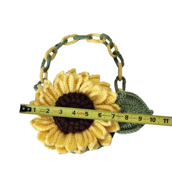 Handmade Crochet Handbag Sunflower Chain Handle Size Med Yellow Green - Picture 8 of 9